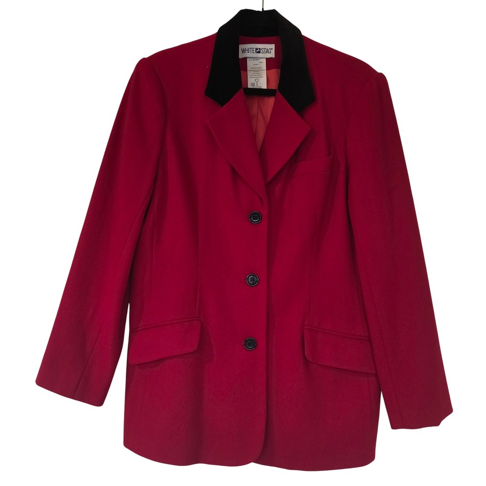Vintage 90s White Stag Red 100% Wool Blazer Jacket Size 10 Festive Preppy Office